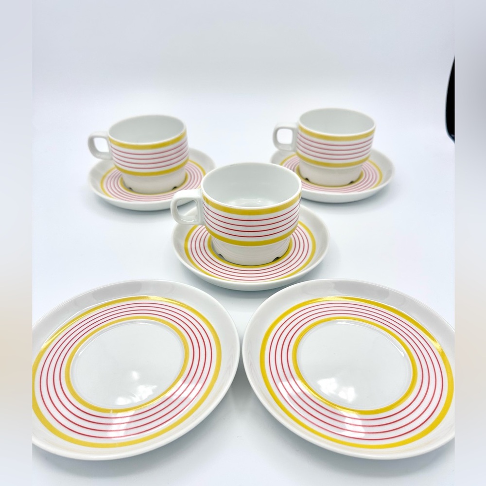 Vintage Retro IKEA Striped Tea Cups and Saucers